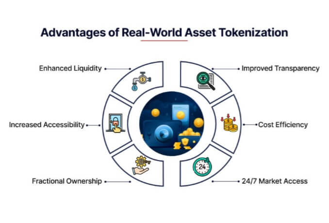An infographic showing how real world asset tokenization works as a passive investment class.