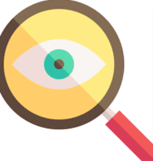 A magnifying glass symbol representing transparency.